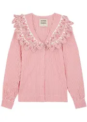 Damson Madder Romilda Striped Cotton Blouse - Red And White - 12 (UK12 / M) 12 (UK12 / M)