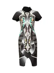 Abstract Print Mock Neck Dress