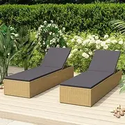 Sun Lounger, Outdoor Sun Lounge Patio Chaise Lounge Reclining Chair Recliner Chair Sunlounger Poly Rattan Brown and Dark Grey