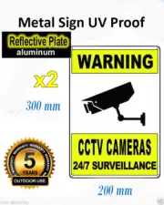 2 x Reflective CCTV Security Surveillance Camera METAL Warning Sign Aluminium