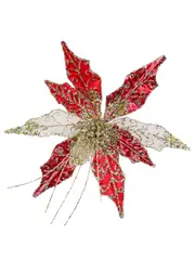 Red Velvet & Metallic Sheer Cactus Decorative Christmas Flower Pick - 22cm