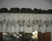 Sierra's Attic hand stenciled lined pine cone curtain valance lake cabin decor