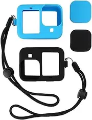 2 Pack Silicone Cover for GoPro Hero 9 / Hero 10 Blue Black, 8 PCS Case Sleeve Kit for GoPro Hero 9 10 with Lanyards, Rubber Lens Cap Covers, Lens Cap Keepers, ULBTER Silicone Protective Case