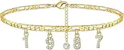 [LAXTO] Bracelet，Bracelets，Bangles，Gold Initial for Women, Dainty 14K Gold Filled Layered Letter Initial Personalized 26 Alphabet Disc Monogram Charm Jewelry Gifts for Girls