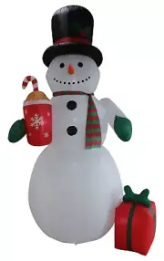 12 Foot Tall LED JUMBO Christmas Inflatable Snowman Hot Cocoa Yard Decoration