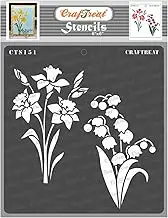 CrafTreat Mini Flowers Stencils for Painting on Canvas, Wallart, Journal Notebook, Home Decor and Scrapbooking - Daffodil & Bell - 6"X6" Room Decor Stencil - Reusable Stencil Arts & Crafts Supplies