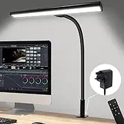 Desk Lamp with Clamp,3 Color Modes,Flexible Gooseneck Clamp Light, EyeCaring 18W Touch +Remote Control Color Brightness,Timer for Office,Study,2180 LUX Energy Conservation