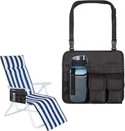 Beach Chair Hanging Storage Pouch Snack Bag, Outdoor Folding Camping Chair Caddy Seat Organizer with 4 Pockets, Chair Side Organizer Storage Bag Armrest Pouch with Cup Holder