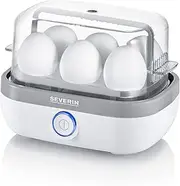 SEVERIN EK 3164 Egg Cooker for 6 Eggs, Includes Measuring Cup with Egg Piercer, Egg Cooker with Beep After End of Cooking Time, White/Grey, Approx. 420 W