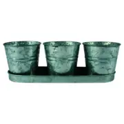 3pc Yard Master Silver Loke Antiqued 33x11cm Metal Pot w/ Tray Plant Container