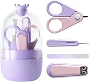 Baby Nail Kit, 4-in-1 Baby Nail Clippers Kit, Transparent and Lovely Box with Crown Decoration,Nail Clippers,Scissor,Nail File,Tweezers for Newborn, Infant, Toddler, Kids, Perfect Baby Gift (Purple)…