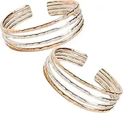 [TOE RINGS & THINGS] Set of Two Toe Rings | Four Strand Thin Hammered 14k Gold Fill & Sterling Silver Design | Adjustable One Size Fits Most | Unisex for Women and Men | Pack of Two Mixed Metal Rings, Adustable, Precious Metal, No Gemstone