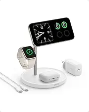 Anker MagSafe-Compatible iPhone 16 Wireless Charging Stand, MagGo 3 in 1 Wireless Charging Station, Qi2 Certified 15W Wireless Charger, Desk Accessory, for iPhone 16/15/14/13/12, Apple Watch, AirPods