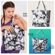 VS VICTORIAS SECRET PINK CANVAS TRAVEL BAG TOTE BLACK & OPTIC WHITE TIE DYE