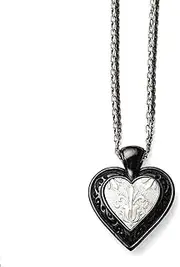 [JewelryWeb] Titanium Fancy Lobster Closure Ster.sil Black Ti Polished Etched Love Heart With 2 Chain Necklace 46 Centimeters Chain-Necklace for Women and Men