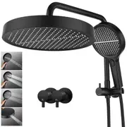 WELS 13" Rain Shower Head Set With Taps Round 4-Mode Handheld Shower Black