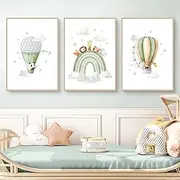 Pictures Baby Room Decorative Poster Set of 3 Rainbow Cloud Wall Pictures Children's Room Decoration, Boho Style Pictures Canvas Wall Poster Children's Room, Without Frame (40 x 50 cm)