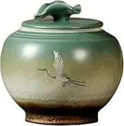 Potteryceramic jar Tea Canister Hand-Painted Crane Pattern Tea Canister Small Sealed Canisters for Tea,Coffee,Sugar,Nuts Pantry Storage Containers