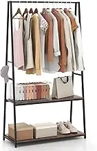 Giantex Clothes Rack w/ 2 Shelves & S Hooks, Home Freestanding Clothes Rack w/Heavy-duty Metal Frame, Portable Clothes Hanging Rod, Industrial Storage Shelf for Bedroom, Living room (Black + Brown)