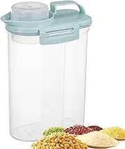 Cereal Storage Containers - Large Capacity Sealed Rice Bucket With Measuring Cup, Clear Dustproof Airtight Cereal Dispenser For Kitchen - Blue, L