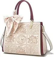 [FOXLOVER] Leather Satchel Handbags for Women Tote Shoulder Bag vintage Crossbody Bag Purse Top Handle bag with Embroidery