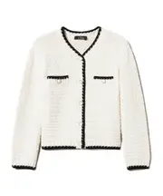 jacquard knit jacket M Two-color sugar/black