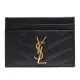 【YSL】MONOGRAM系列V字縫線魚子醬牛皮金屬LOGO萬用票卡/證件名片夾(黑423291-BOW01-1000)