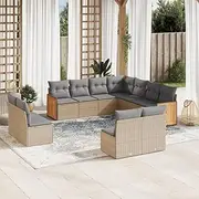 11 Piece Garden Sofa Set with Cushions Beige Poly Rattan Patio Bar Sets