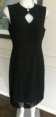 NWT J. Peterman Woman's Dress Black Fringe Pencil Sz 12 ~ ELEGANT ~