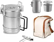 Portable 304 Stainl Steel Camping Cooking Pot Large Capaci Multi-Functional Steaming Pot with Removable Handle Multicolor 9mm 850ml Rice Compartment pe with mesh Bag
