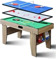 3 in 1 Multi Combo Game Table, Folding Multi Game Combination Table Set with Billiards, Table Tennis, Ice Hockey, Small Bookcase, Family Leisure Toys
