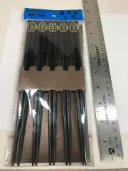5 Pair of Reusable Chopsticks Japanese style Black Bamboo natural finish 9"