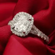 2.25ctw Cushion Halo Diamond Engagement Ring Split Shank Pave C34 CERTIFIED!!!