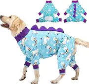LovinPet XXL Dog Pjs, Anti Licking Dog Recovery Clothes, Kightweight Onesie, Starlight Rainbow/Wild Horse Prints Mastiff Pajamas, UV Protection, Adorable pet PJ's /2XL