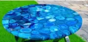 Blue Agate Table Round Top Coffee Handmade Side Stone Decor Back Splash Buffet