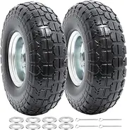 10” Solid Tires, Flat Free 4.10/3.50-4” Wheels with 5/8” Axle Bore Hole and Double Sealed Bearings Compatible with Hand Truck Wheelbarrow Tire Lawn Mower Tire (Silver, 2PCS) P-092