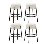 Oikiture 4x Bar Stools Boucle Fabric White Round
