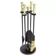 ACHLA DESIGNS 22" Fireplace Mini Tool Set w/ Brush Polished Brass Paxton 5-Piece