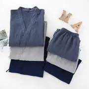 Pajama Set: Kimono Top + Pants Men - Top - Grayish Blue - XL / Pants - Grayish Blue - XL