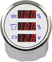 ELING 52mm 3in1 Multi-Function Digital Water Level Holding Tank Gauge with Voltmeter 9-32V for Car RV Yachts (White+Stainless Steel)