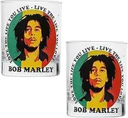 EK DO DHAI Bob Marley Glass Set of 2 10 oz Whiskey Glasses Thick Bottom Bourbon Glasses, Glass Tumbler for Scotch, Cocktail, Liquor, Home Bar Whisky Gifts for Men (Glass Set 2) 300ml