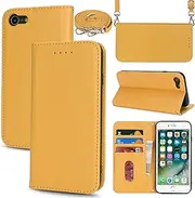 Cavor Crossbody Wallet for iPhone 7/8 Case iPhone SE 2020/SE 2022 PU Leather Magnetic Flip Cover with Card Slots Kickstand Shoulder Lanyard Protective Phone Cases for Women Man-Long Strap Yellow