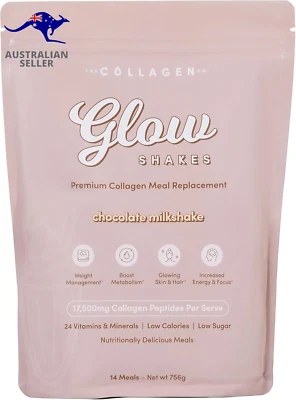 Glow Shakes Collagen Meal Replacement - Chocolate Flavor, High Protein, Keto-Fri
