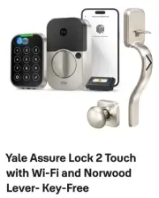 Yale Assure Lock 2 Touch with Wi-Fi and Norwood Lever- Key-Free Satin Nickel