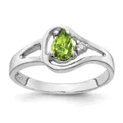 14k White Gold 6x4mm Pear Peridot Checker A Diamond ring