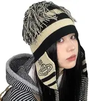 [CEINOM] Anime Cosplay Beanies Hats Girl Women Tassel Ear Protection hat Warm Cap Grunge Accessories Slouchy Beanies for Women