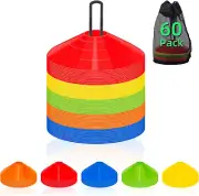 60 Pack Soccer Cones with Portable Bags and Brackets for Training