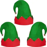 3Pack Christmas Elf Felt Hat -Xmas Holiday Party Costume Favors Gifts Accessoriess3PCS-Elf Christmas Hat-Adult Style 28cm green/red
