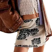 [TICIFEN] Women's Floral Mesh Overlay Elastic Waist Bodycon Mini Skirt Casual Cute Boho Summer Lettuce Trim Short Skirt