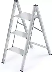KINGRACK Step Ladder, 3 Step Aluminium Folding Step Stool, Portable Ladder wi...